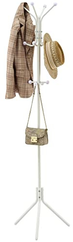 Hoctieon Freistehender Kleiderständer mit 12 Haken, Flurgarderobe, Bodengarderobe, Weiß