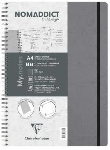 Clairefontaine 783435C - Age Bag My.Notes Spiralbuch mit abtrennbaren Rändern, 21x29,7cm, 60 Blatt 90g DOT Grau, 1 Stück