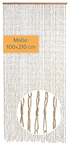 Kobolo Türvorhang Circles, Papiervorhang, 100x210 cm, 45 Stränge, beige, Fliegenvorhang aus Naturmaterial in Bastoptik, dekorativ & natürlich für Tür, Balkon, Terrasse & Innenbereich