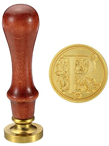 PATIKIL Buchstabe P Wachs Siegel Stempel Initiale Buchstabe Siegel Wachs Stempel Klassisch Retro Abnehmbarer Messingkopf Holz Handgriff für Umschlag Einladungskarten Stil 2