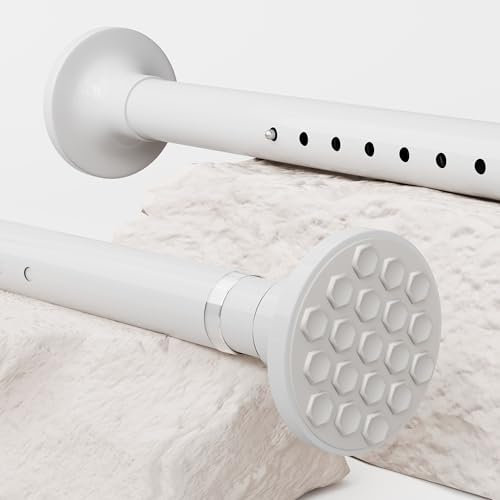 Teleskopstange ohne Bohren Gardinenstange zum Klemmen Spannvorhangstange für Dusche für Badezimmer, Fenster, Kleiderschrank Weiß (110-165CM Φ32mm)