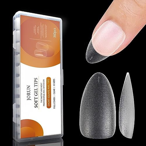 Jorun 360 Pcs Extra Short Almond Gel False Nail Tips,Clear Nail Tips