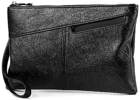GALSOR Borsa da Polso da Uomo in Pelle Morbida di Grande capacità, Schwarz, 29x2x19cm