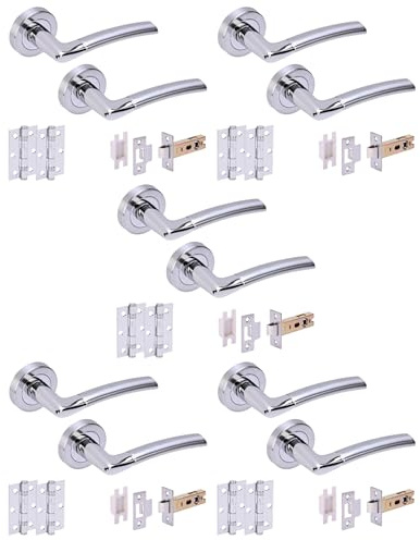 Hunta HANDLEZONE® 5 Sets Neemo Internal Door Handles on Rose Lever Latch Packs with Ball Bearing Hinges - Dual Finish Polished/Satin Chrome