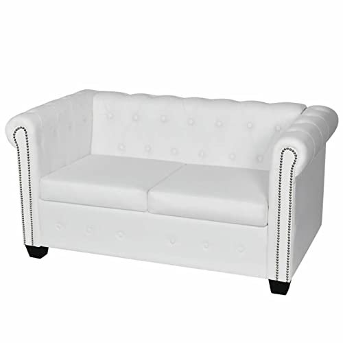 GuyAna Chesterfield-Sofa 2-Sitzer Kunstleder Weiß Schlafsessel Mit Bettfunktion Schlafsofa Klein