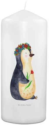 Mr. & Mrs. Panda Weihnachtskerze Pinguin Blumen 19 x 8 cm - Geschenk, Geburtstagskerze, Osterkerze, Hochzeitskerze, Kommunionskerze, Wünsche, Universum, Blumenliebe, Wunderschön, Wachskerze