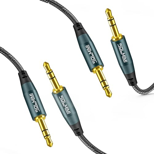 SOLMMI Aux Kabel 3,5mm Stereo Audiokabel, Stecker auf Stecker Nylon Geflochtenes Kabel Audio Klinkenkabel für Smartphone, Kopfhörer, TV, Stereoanlage, Tablets, 1.2M (2er-Pack)
