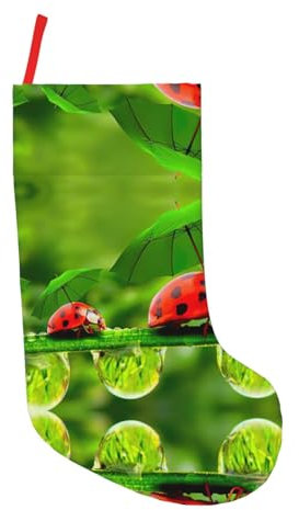 EdWal Lustiger Marienkäfer mit Regenschirmen, Weihnachtsstrumpf, Weihnachtsstrumpf, Kaminstrümpfe, für Familienurlaub, Weihnachten, Party-Dekoration