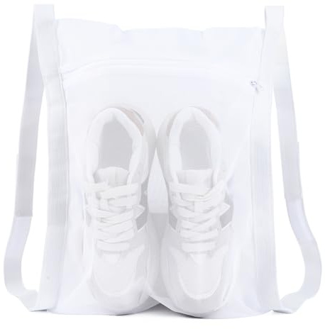 Bolsa de red para secado y lavado de zapatillas, bolsas grandes de malla HoneyComber de 15.7 x 13.8 pulgadas con cremallera y correa para zapatos, ropa, bolsa de lavandería reutilizable (1 unidad,