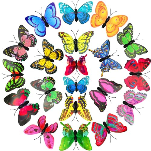 DNDGDLUA 20 stycken färgglada fjärilar dekoration med säkerhetsnålar, PVC fjärilsbrosch, för barnrumsdekoration, dekoration gardiner, matbord, kontor (slumpmässiga färger)