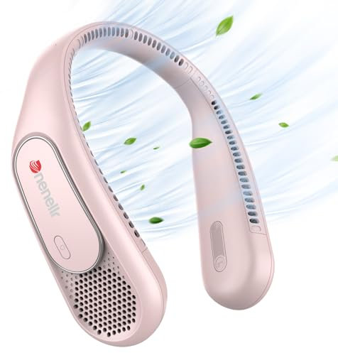 Dnenellr Nackenventilator, Ventilator Hals Hängend 6000mAh Akku, Tragbarer Hals Ventilator USB mit 3 Geschwindigkeiten, Freihändiger Nacken Ventilator für Drinnen, Reisen, Draußen (Hellrosa)