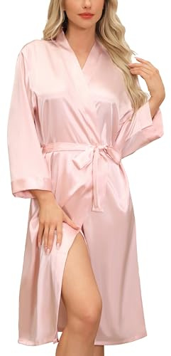 Sopesil satinbadrock för kvinnor, unisex, satin, badrock, kimono, v-ringad, morgonrock för spa, hem och hotell S–XXL