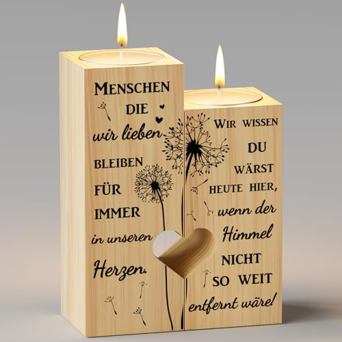 KAAYEE Trauergeschenk, Herzförmiger Kerzenhalter Geschenke für Trauer | Trauerkerzen mit Spruch, Erinnerungslicht Grabschmuck für Verstorbene, Geschenk für Trauernde zur Beerdigung