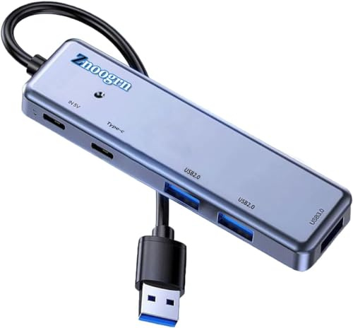 5 in 1 USB 3.0 Hub, USB Extender with USB C Data Port, 5 Ports USB Hub for Laptop, PC, Flash Drive, Mobile HDD, Xbox, Dell XPS, HP, etc Devices