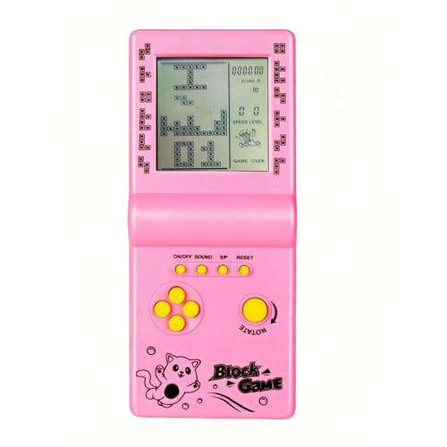 TAQY Retro Spielkonsole blockieren 26 Spiele Tragbare tragbare Konsole Brick-Spiel/Rennen/Panzerschlacht Puzzlespiel Elektronisches Spielzeug Kinder/Freunde (Pink)