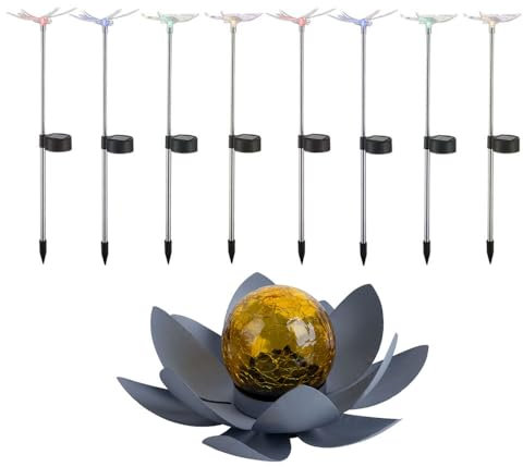 GLOBO 9X LED Solar Lampen Lotoblume Außen Steck Leuchten Libelle Schmetterling Farbwechsel Strahler
