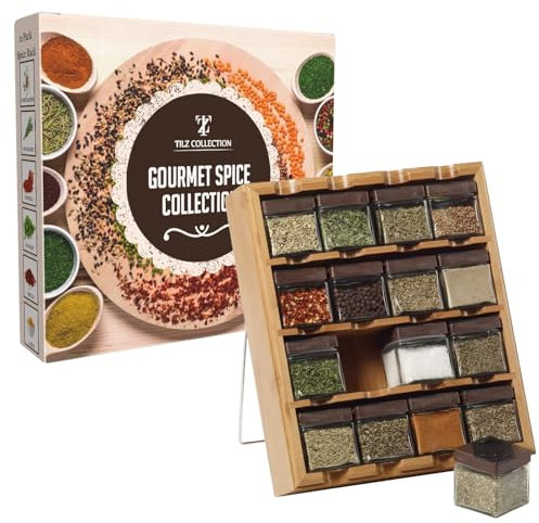 Gewürzregal mit Gewürzen im Lieferumfang enthalten, Kräuter, Gewürze und Gewürze, Küchenaufbewahrung, Gewürzregal mit Gläsern, 16-teiliges Set Kräuter und Gewürze zum Kochen, Gewürzregale,