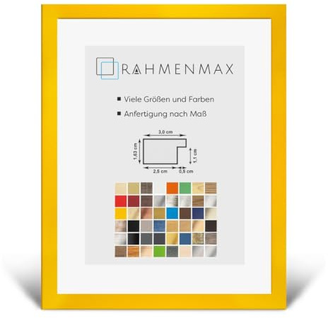 Morena MDF Rahmen für Bild 48x64cm Gelb mit Acrylglas | zum Aufhängen Hoch- und Querformat/Weiße Rückwand/Maßanfertigung möglich/Puzzle Rahmen/mit 1mm klarem Acrylglas