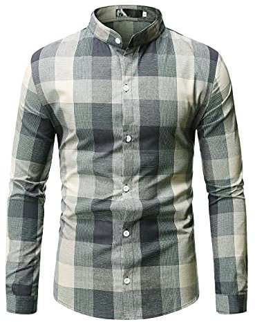 Chemise à manches longues pour homme, sans repassage, pour l'été, décontractée, plaid, bouton, manches longues, col montant, chemise à carreaux, vert, XXL