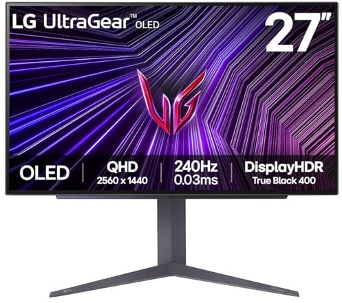 LG Ultragear OLED Gaming Monitor 27GS93QE, 27 Inch, 1440p, 240Hz, 0.03ms, OLED Display, HDR 10, NVIDIA G-Sync Compatible & AMD FreeSync, Smart Energy Saving, DisplayPort, HDMI