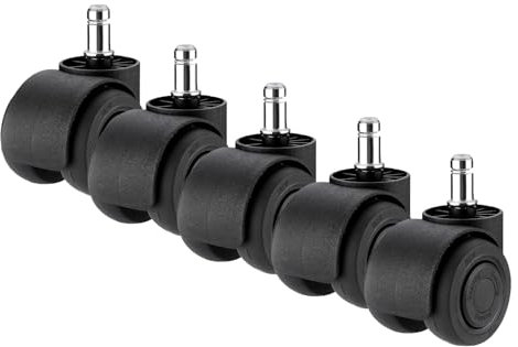 DQRMVV 50mm Bürostuhlrollen, 5er Pack Lenkrollen,Ersatzräder Für Bürostühle, Hochleistungs-Gummi-Rollen, Circlip 11mm*21mm, Geeignet Für Alle Böden(Color:Schwarz)