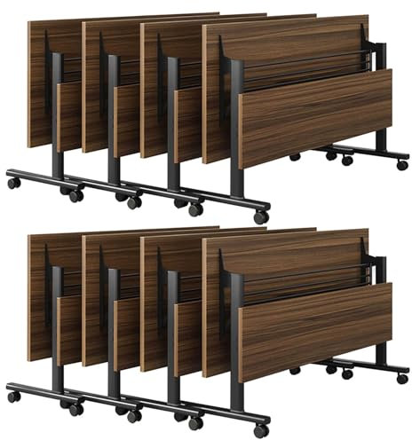 GLDWEY 180cm Konferenzraumtisch, Faltkonferenztisch, Flip Top Rolling Mobile Table Mit Stillen Verriegelungsrädern, Moderne Tragbare Seminar-Trainingstabelle Geschäftstabellen