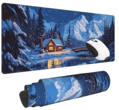 Gaming Mauspad XXL Hütte Großes Mousepad 600 * 300mm rutschfeste Schreibtischunterlage Berg Mouse Pad mit Vernähte Kanten Verbessert Desk Mat Mauspad Groß Geschwindigkeit und Präzision für Gaming