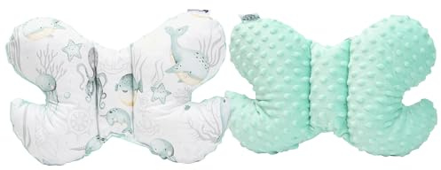 Medi Partners KOPFKISSEN Kinder Nacken Nackenstütze 100% Baumwolle/Minky Baby Nackenhörnchen für Auto Kinderwagen autofahrt Reisen Schlaf Hals Kissen Schlummerrolle (Ozean mit mint Minky)