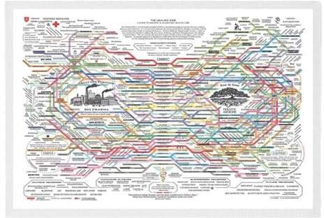 Póster de red curativa, póster de mapa de salud holístico de red, póster web curativo como se muestra en la imagen, tabla de golosinas naturales, impresión horizontal, póster de salud mental, gráfico