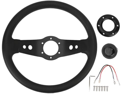 Volante per Auto 13 Pollici Volante Sportivo PU Look Elegante Resistente Agli Urti Presa Migliorata Facile Installazione Volante per Veicolo (BLACK)