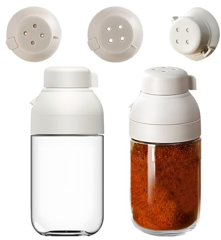 LELE LIFE Lot de 2 distributeurs de sucre en verre avec 2 trous réglables et bec verseur, distributeur de sucre pour café, sucrier de 250 ml