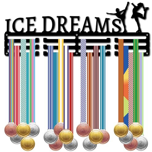 CREATCABIN Medaillenhalter Für Eiskunstlauf Sportmedaillen Aufhänger Eiskunstlauf Auszeichnungsbänder Organizer Schwarzer Metallständerrahmen Zum Aufhängen An Der Wand 60+ Medaillen Spieler 40x15cm