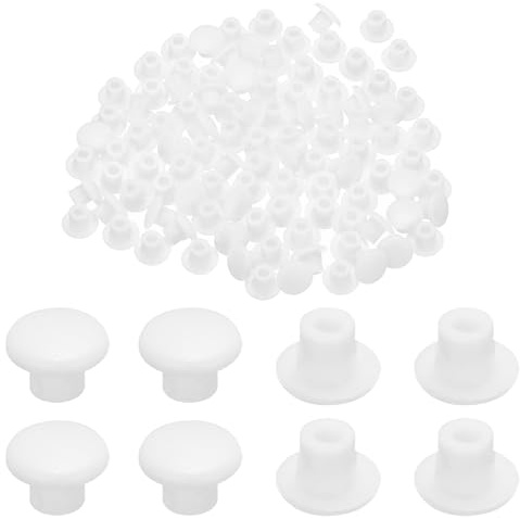 QUARKZMAN 1000 Piezas Tapones Plástico para Orificios, 5mm (3/16 Pulgadas) Tapas Tornillo Blancas Cubierta Cierre a Presión Botón Redondo para Estante Armario Librero Placa Matrícula Muebles