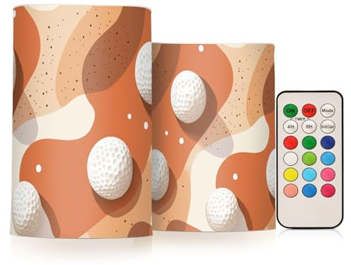 famyily Candela a colonna senza fiamma a forma di pallina da golf, in terracotta, senza fiamma, con timer, per camino, 10,2 cm, 12,7 cm, set da 2