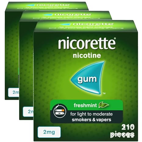 Nicorette Freshmint 2mg Gum (210 Pieces), Discreet and Fast-Acting Stop Smoking Aid to Ease Cravings, Nicotine Gum with Pleasant Freshmint Flavour (Pack of 3)