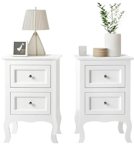 TactFire Nachttisch 2er Set Beistelltisch Bett mit 2 Schubladen weiß | aus Holzwerkstoff, Kommode weiß, 40x30x60cm, ideale Ergänzung für Schlafzimmer, Wohnzimmer und Büro