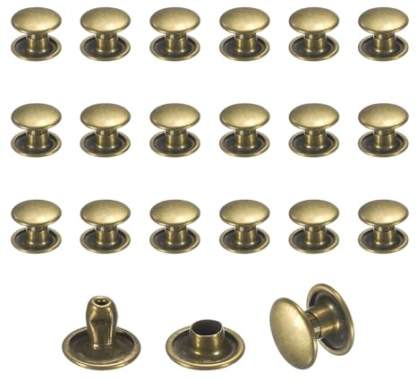 sourcing map 120 Sets Leather Rivets, 8mm Double Cap Rivets, 6mm Height Tubular Metal Studs for Leather Craft Repair and Decoration DIY Clothes, Shoes, Bags, Belts, Bronze