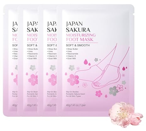 4 paia di calze idratanti per piedi con vitamina E e burro di karité, idratazione intensiva per talloni secchi screpolati, ammorbidiscono i piedi ruvidi, profumo di fiori di ciliegio