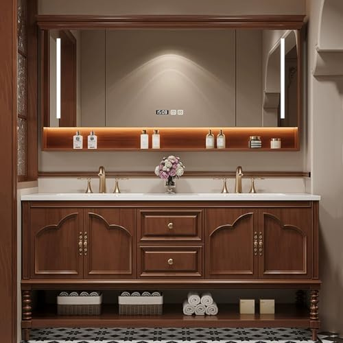ARKCHIU Mueble De Baño con Cajones, Incluye Lavabo, Conjunto De Mueble De Baño con Gabinete De EspejoBrown,180cm/71in