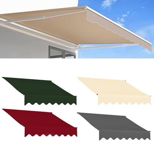 Markise Tessuto di ricambio in tela impermeabile, protezione UV, pre-cucito, senza cornice, materiale di alta qualità per tenda da sole per terrazza, balcone, verde/rosso/grigio/beige, 2-7 m