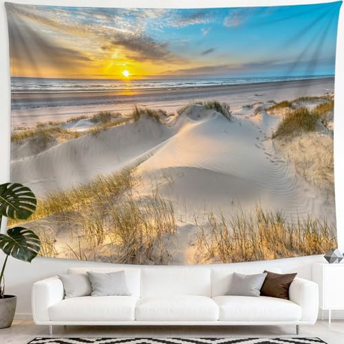 Aotiwe Wandteppiche Vintage, Wandbehang Aufhängung Meer Strand und Himmel Blau Deko Wohnzimmer 300x260cm