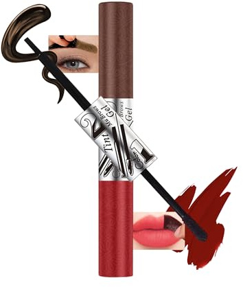 Peel Off Augenbrauen Gel Braun & Lip Liner Stain Rot, Wasserfest Wischfest, Augenbrauenfarbe Tattoo Gel Hält 3 Tage, Not-Stick Abziehbar Lippenstift Langanhaltender 24H, 2-in-1 Makeup für Frauen-02