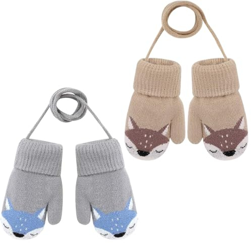 SDXCJY 2 Pairs de gants tricotés pour enfants, mitaines pour enfants sur une corde pour tout-petits, mitaines d'hiver tricotées, gants en polaire chauds pour enfants de 0 à 3 ans, 2 paires., 14*9