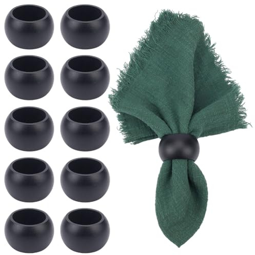 PH PandaHall 50mm Serviettenringe 10er Set Aus Holz Für Esstisch Tisch Runde Serviettenringe Schnallen Für Silvester Weihnachten Partys Jubiläen Geburtstage Hochzeit Küche Und Zuhause Schwarz