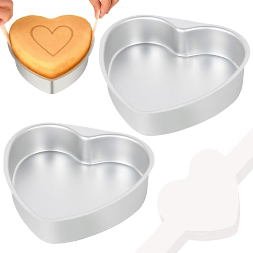 BakerChef 8 Inch Heart Shaped Cake Pan Set of 2, Aluminum Heart Cake Pans with 80 PCS Parchment Paper, Nonstick Cake Baking Molds for Birthday, Wedding, Valentine's Day