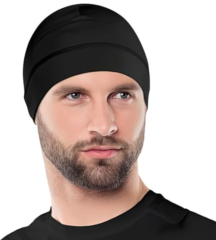 MLRUQRX 1 Sottocasco Moto Estivo, Cappellino Sportivo Esterno, Poliestere, 25 cm, Nero, Per Ciclismo Escursionismo Attività All'Aperto