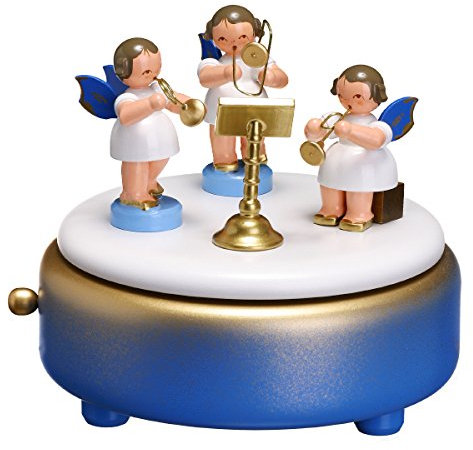 Musikdose – Spieldose Weihnachten – Spieluhr - Holz – blau/weiß/Gold – mit 3 Engeln - 12 cm – Erzgebirge – Handarbeit - NEU