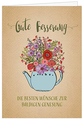 Große Grußkarte XXL (A4) Gute Besserung/Vintage Karton Look/mit Umschlag/Edle Design Klappkarte/Krank/Gesundheit/im Krankenhaus/Extra Groß/Edle Maxi Genesungskarte