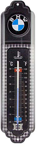 Nostalgic-Art Retro Thermometer, 7 x 28 cm, BMW – Classic Pepita | Original BMW Lizenzprodukt (OLP), analoges Innenthermometer, Vintage Design, Geschenk-Idee für BMW-Fans