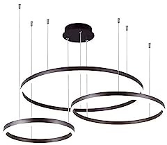 HONY-LIGHT LED Pendelleuchte Modern Dimmbar Hängeleuchte 3 Ring Design Höhenverstellbar Hängelampe Schwarz Aluminium und Weiß Acryl Pendellampe mit Fernbedienung für Wohnzimmer Küche Büro Lampe